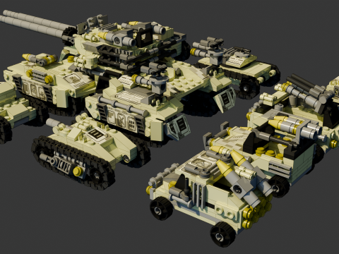 A very large tank and 8 different models of military vehicles consisting in total of 1680 individua Model 3D