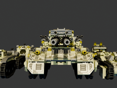 A very large tank and 8 different models of military vehicles consisting in total of 1680 individua Model 3D