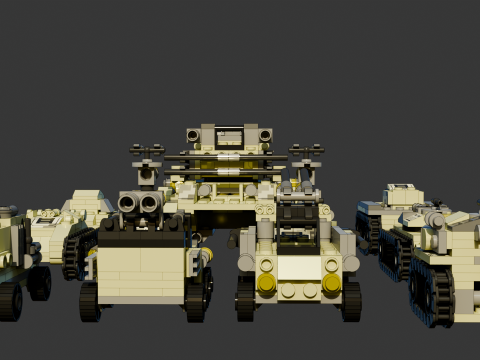 A very large tank and 8 different models of military vehicles consisting in total of 1680 individua Model 3D