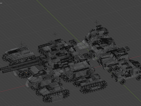 A very large tank and 8 different models of military vehicles consisting in total of 1680 individua Model 3D