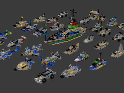 Model 34 - Cyfrowy pancernik konstruktora i 32 modele różnych pojazdów Model 3D