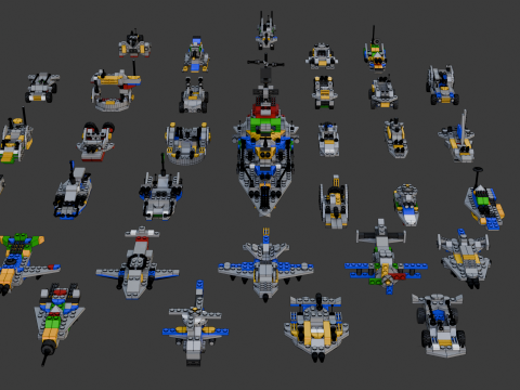 Model 34 - The digital constructor Battleship and 32 models of various vehicles 3D Model