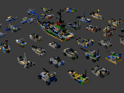 Model 34 - The digital constructor Battleship and 32 models of various vehicles 3D Model