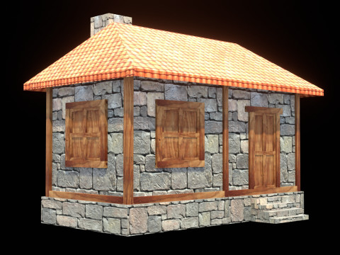 Medieval house low poly village house 3D Модель