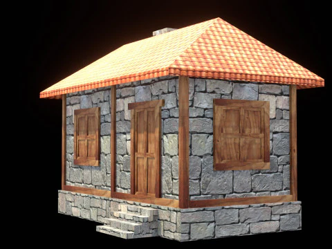 Medieval house low poly village house 3D Model