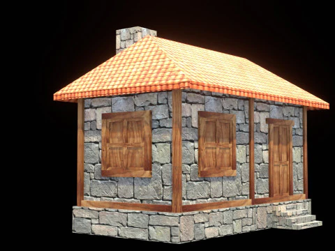 Medieval house low poly village house 3D Model