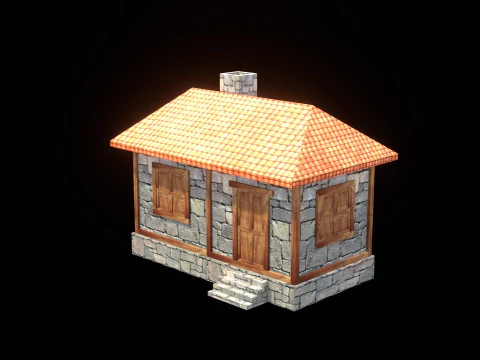 Medieval house low poly village house 3D Model