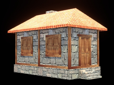 Medieval house low poly village town city residential game ready 2 3D-Modell