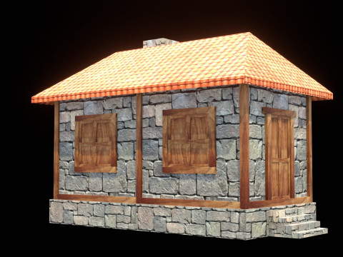 Medieval house low poly village town city residential game ready 2 3D Model