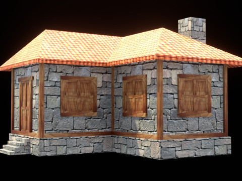 Medieval house low poly village town city residential game ready 3 Modelo 3D