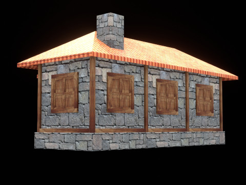 Medieval house low poly village town city residential game ready 3 Modelo 3D