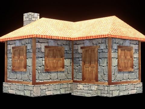 Medieval house low poly village town city residential game ready 4 3D-Modell