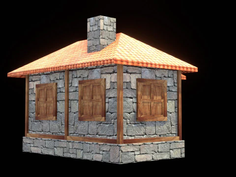 Medieval house low poly village town city residential game ready 4 3D Model