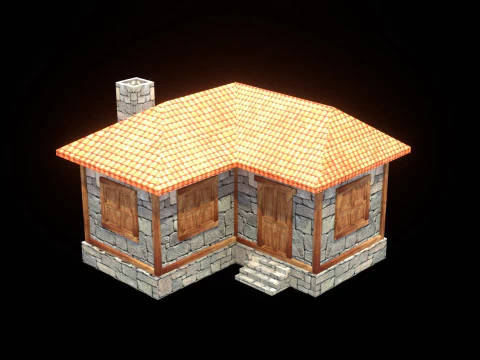 Medieval house low poly village town city residential game ready 4 3D Model