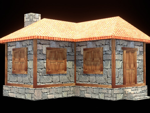 Medieval house low poly village town city residential game ready 5 3D-Modell