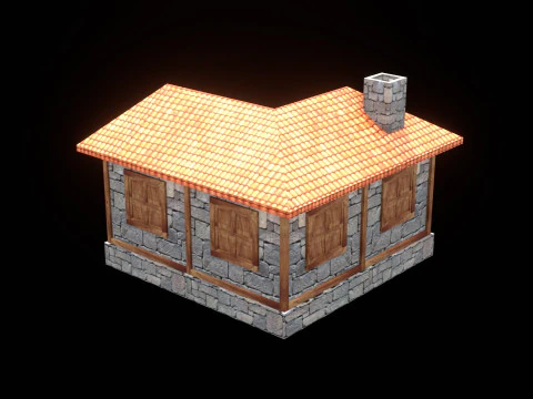Medieval house low poly village town city residential game ready 5 3D Model