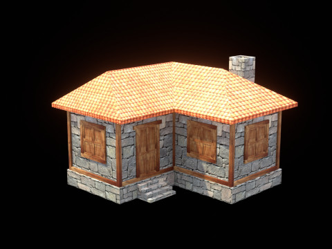 Medieval house low poly village town city residential game ready 6 3D-Modell