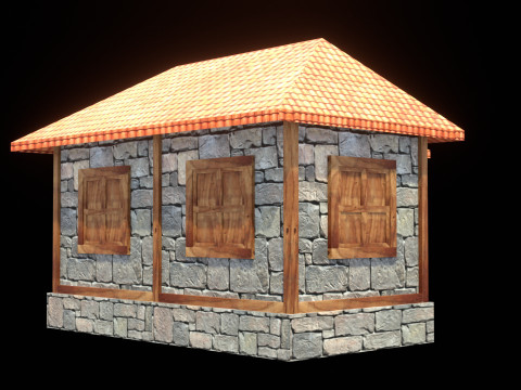 Medieval house low poly village town city residential game ready 6 Modello 3D