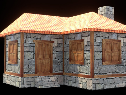 Medieval house low poly village town city residential game ready 6 Modello 3D