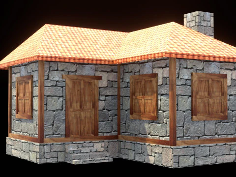 Medieval house low poly village town city residential game ready 6 3D Model