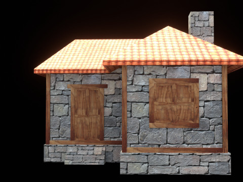 Medieval house low poly village town city residential game ready 6 Modello 3D