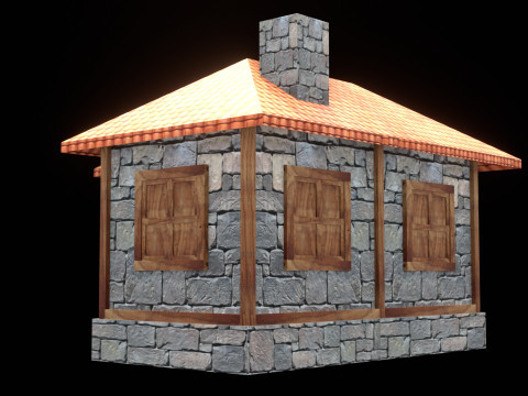 Medieval house low poly village town city residential game ready 6 Modello 3D