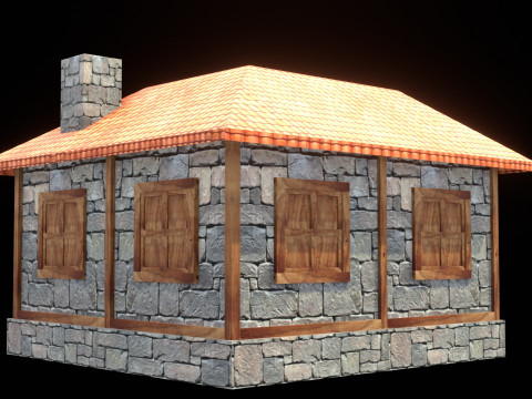 Medieval house low poly village town city residential game ready 6 Modello 3D