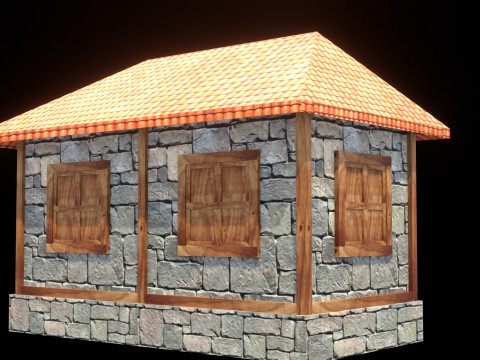 Medieval house low poly village town city residential game ready 6 Modello 3D