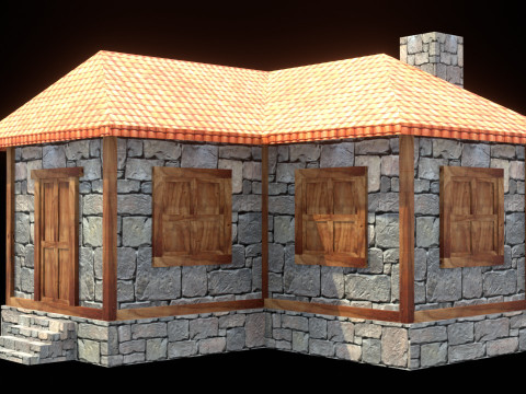 Medieval house low poly village town city residential game ready 7 3D Model