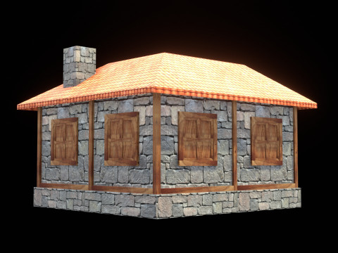 Medieval house low poly village town city residential game ready 7 3D Model