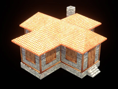 Casa medieval low poly vila cidade residencial jogo pronto 8 Modelo 3D