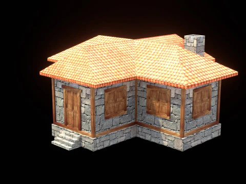 Medieval house low poly village town city residential game ready 8 3D Model