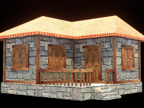 Medieval house low poly village town city residential game ready 9 3D-Modell