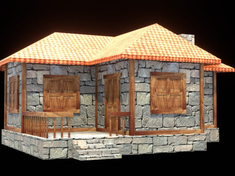Medieval house low poly village town city residential game ready 9 3D Модель