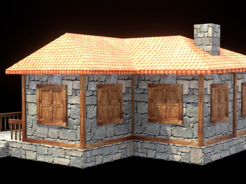 Medieval house low poly village town city residential game ready 9 3D Модель