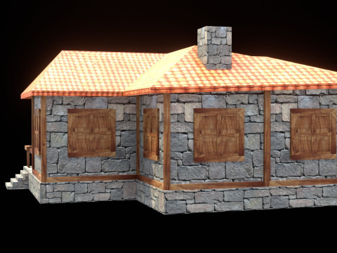 Medieval house low poly village town city residential game ready 9 3D Модель