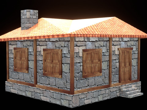 Medieval house low poly village town city residential game ready 9 3D Модель