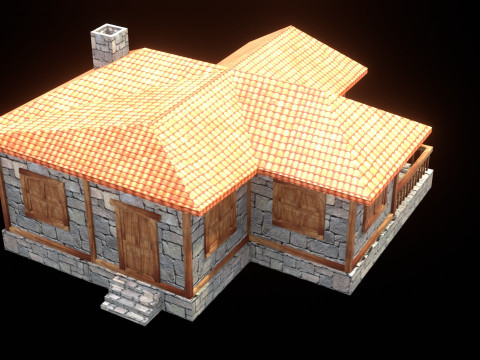 Medieval house low poly village town city residential game ready 9 3D Модель