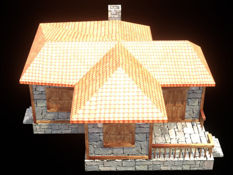 Medieval house low poly village town city residential game ready 9 3D Модель