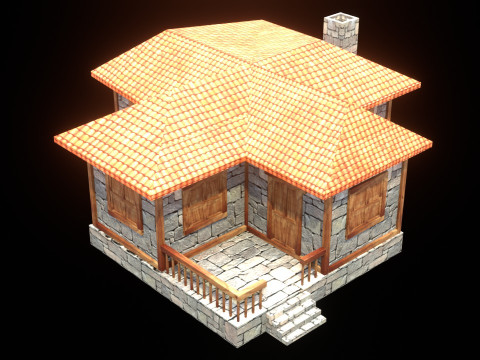 Medieval house low poly village town city residential game ready 9 3D Модель