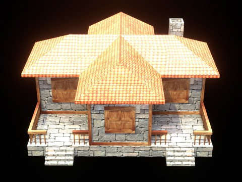 Medieval house low poly village town city residential game ready 10 3D-Modell