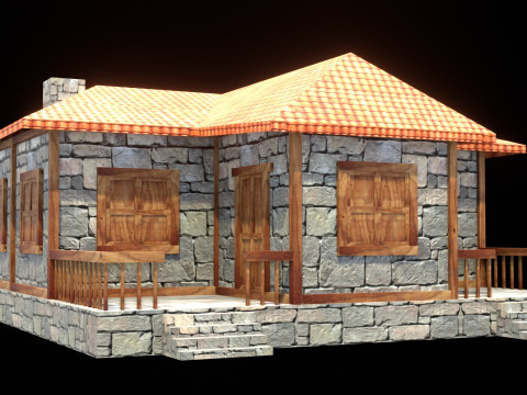 Medieval house low poly village town city residential game ready 11 3D Модель