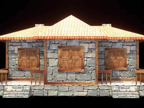 Medieval house low poly village town city residential game ready 11 3D Модель