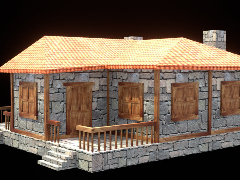Medieval house low poly village town city residential game ready 11 3D Модель