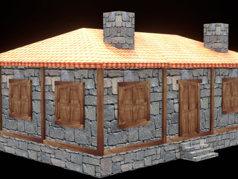 Medieval house low poly village town city residential game ready 11 3D Модель