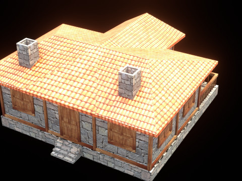 Medieval house low poly village town city residential game ready 11 3D Модель