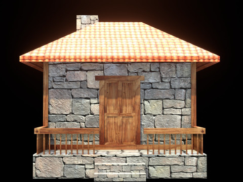 Medieval house low poly village town city residential game ready 13 Modelo 3D