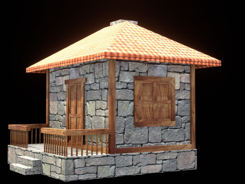 Medieval house low poly village town city residential game ready 13 Modelo 3D