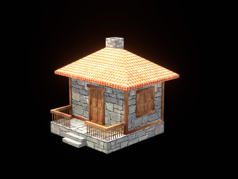 Medieval house low poly village town city residential game ready 13 Modelo 3D