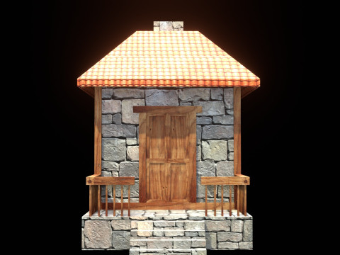 Medieval house low poly village town city residential game ready 14 Modèle 3D